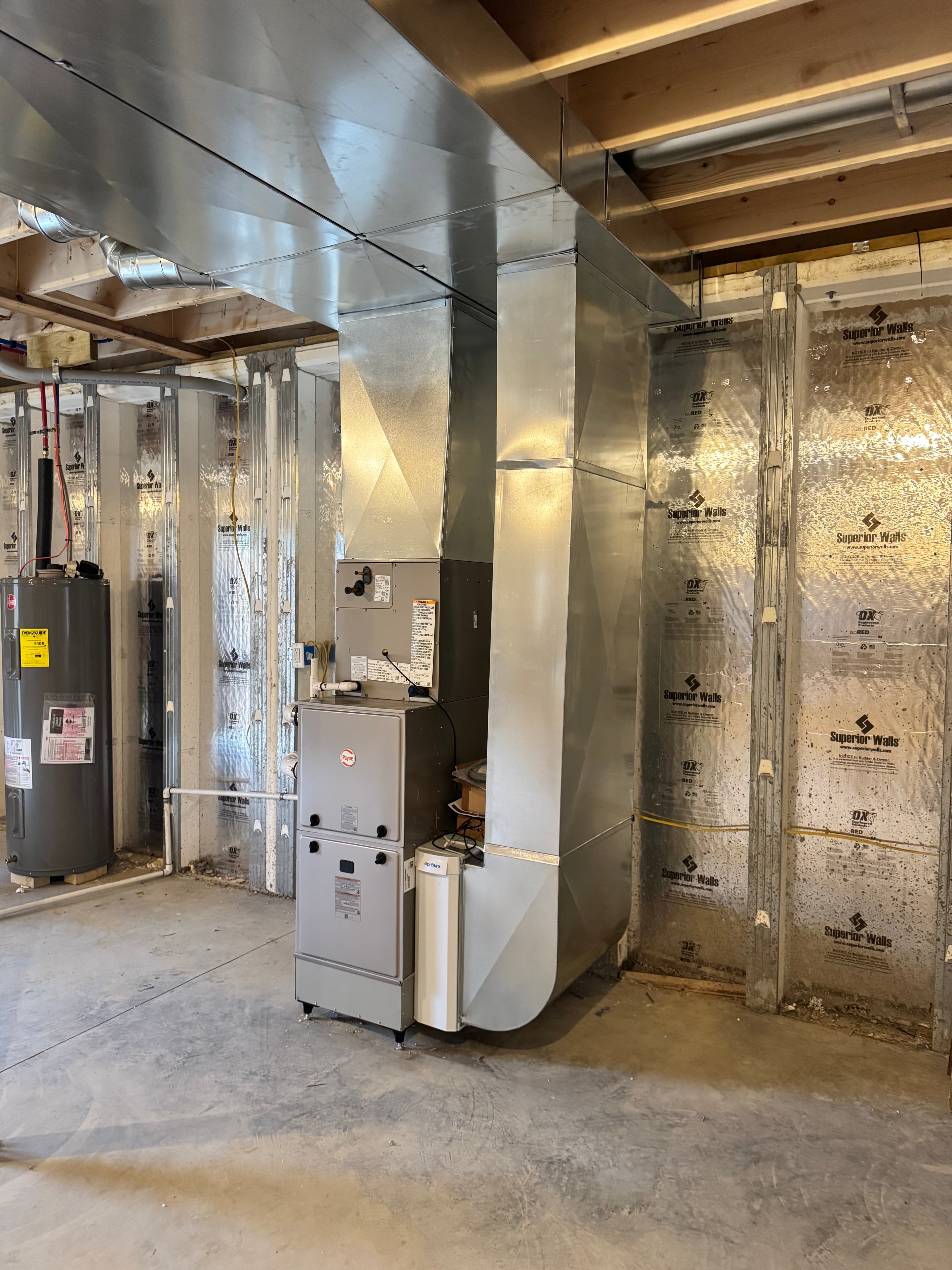 Completed furnace, coil, and ductwork installation in new home near Mount Pleasant, PA